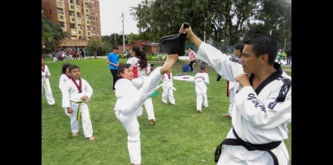Niños en parque en artes marciales