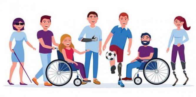 caricatura que ilustra diversos tipos de discapacidad